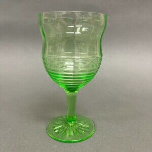 Green Vaseline Glass Stem Stemmed 5 7/8" High